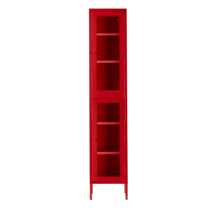 Armoire en métal rouge à deux portes vitrées Avish de 71 pouces pour la vente par Glamour Home