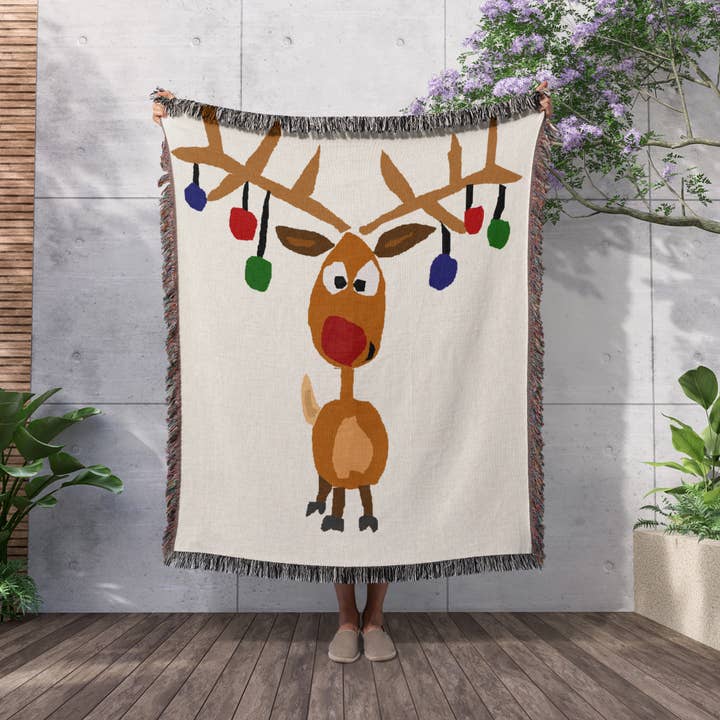 3dRose - Wholesale Throw Blanket - 3dRose, Funny Rudolph the Red nosed Reindeer Christmas Art, Blanket2