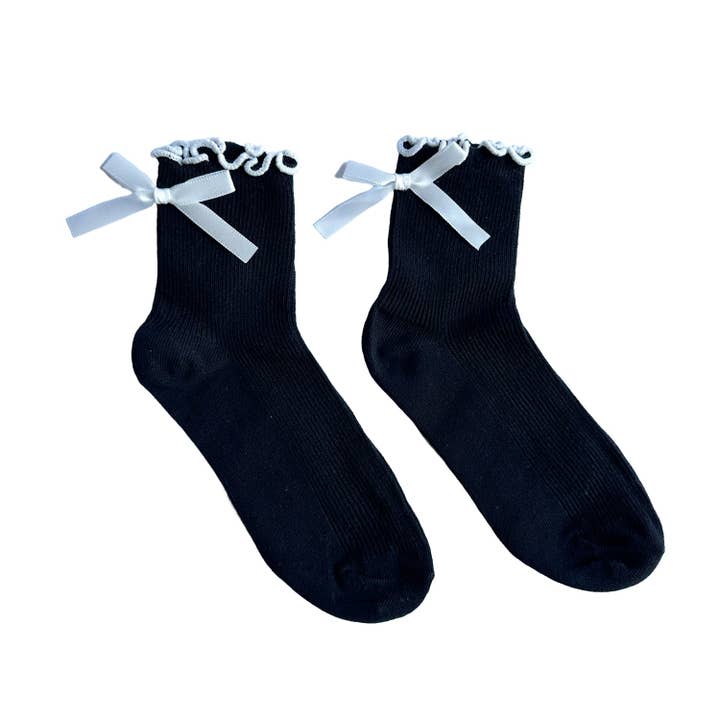 FLOOF - Calzino nero con volant e fiocco per la vendita all'ingrosso da parte di FloofSlippers