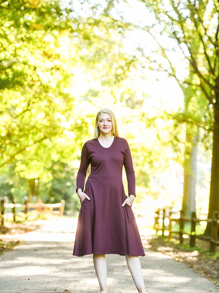 Knieriem Designs - Wholesale Dress - Women's - Long Raglan Sleeve Ponte Dress with Pockets and Full Skirt13