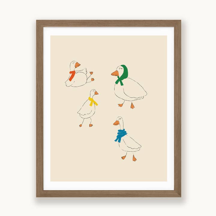 Ducks & Scarves Art Print for wholesale by Ania Greta Studio