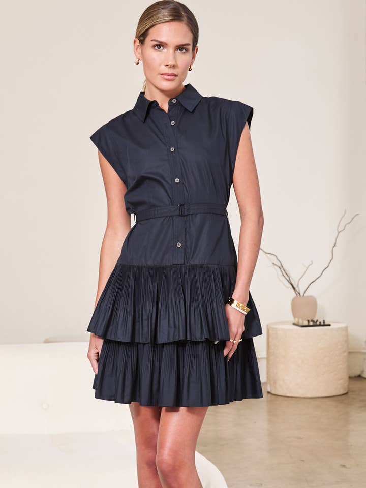 Vestido Mini em Camadas com Botões e Cinto por atacado de Current Air