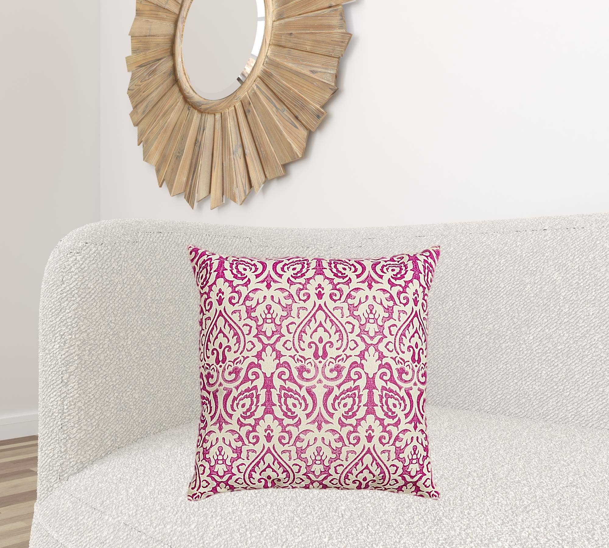 HomeRoots – wholesale Throw/decorative pillow – Pink White Distressed Damask Throw Pillow1