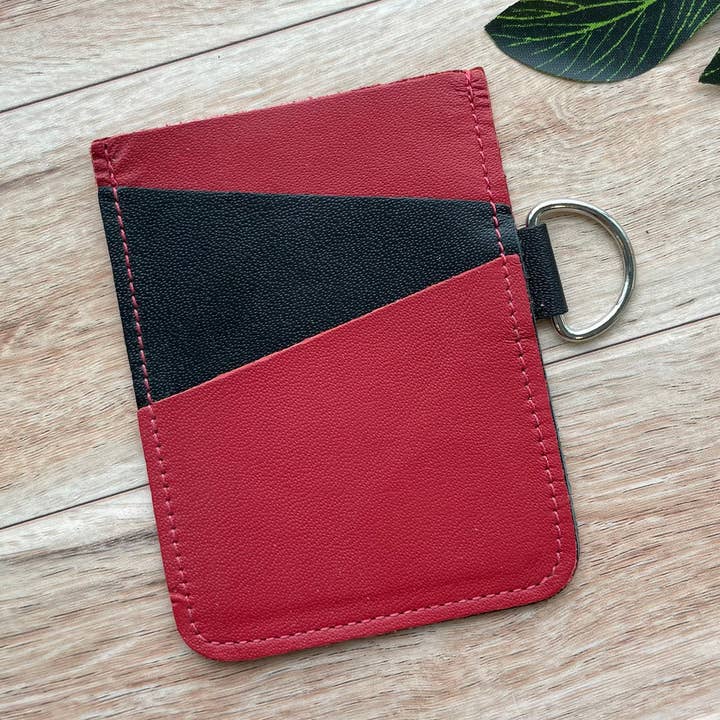 Tarjetero angular de piel con 3 ranuras rojo y negro para venta al por mayor de Mally Designs