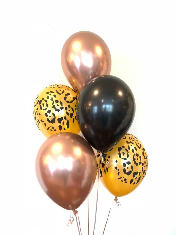 Juego de 6 globos de látex en color oro rosa cromado y estampado de leopardo. para venta al por mayor de Hullaballoons