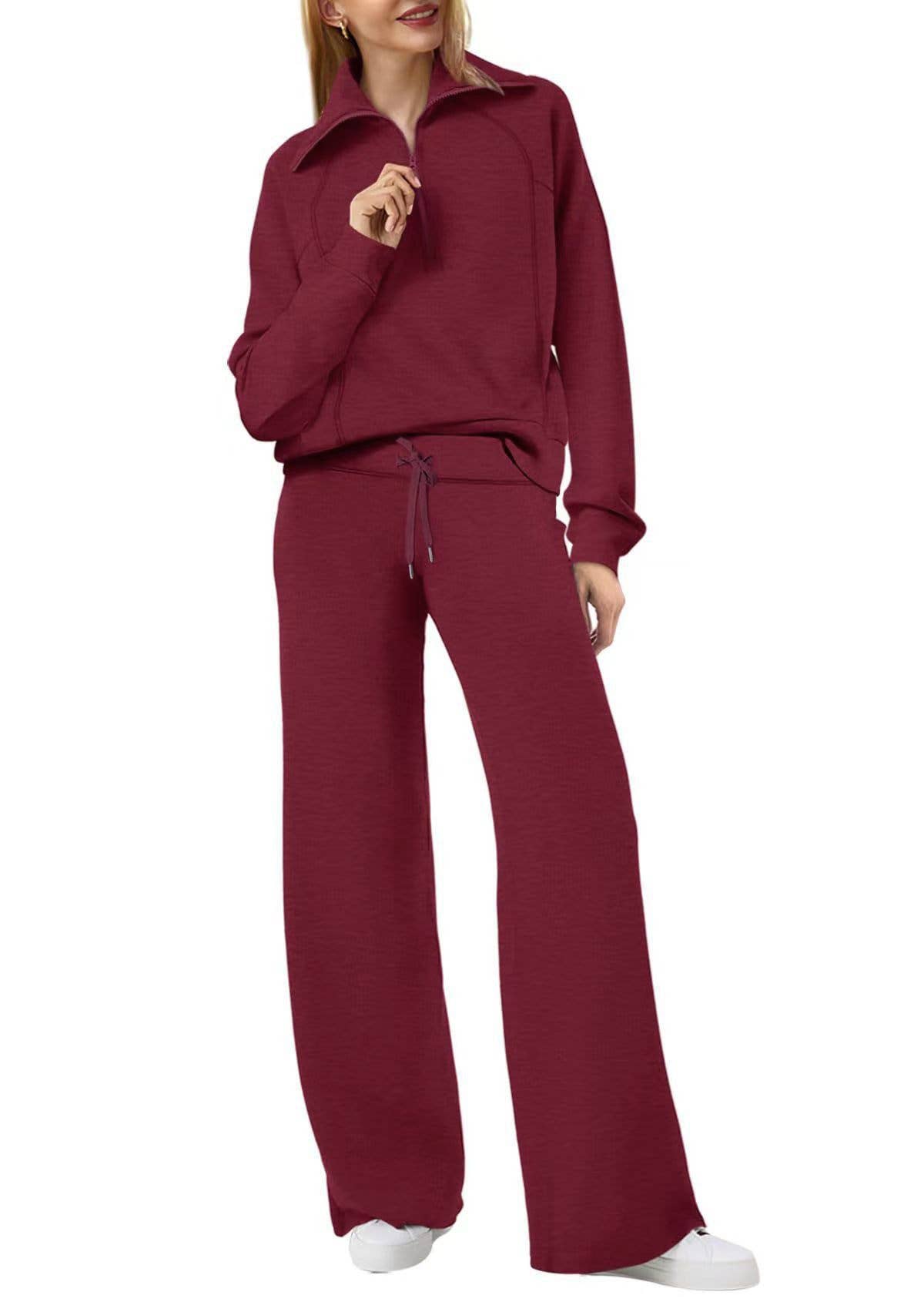 Rosa Clothing - Wholesale Top & Pant Set (NOT Loungewear) - Women's - Oversized Half zip Sweatshirt & Pants 2 Piece Tracksuit11