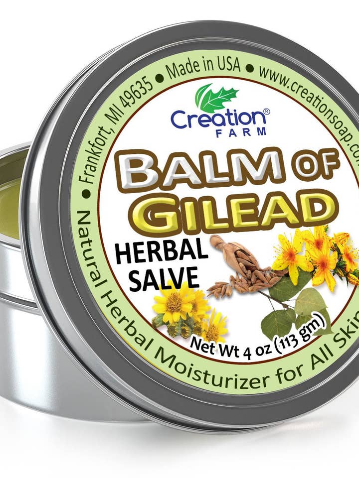 Balsam fra Gilead Salve Stor 4 oz Dåse Botanisk Salve Urte Skønhedspleje Hudpleje for engroshandel hos Creation Farm Inc