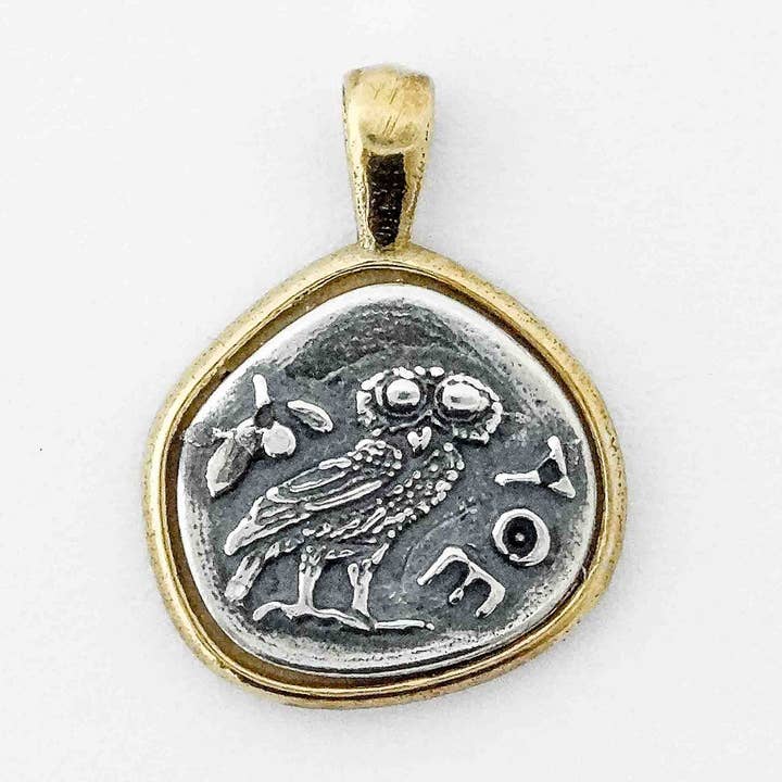 Owl coin pendant on sterling silver oxidized for wholesale by RAFAEL SANTAROSA