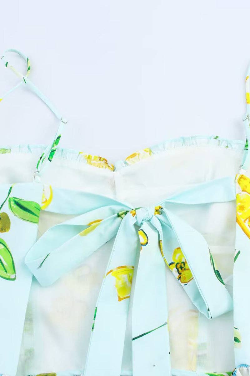 BRANCO Vestido de verão com estampa de limão e alças finas para venda a revendedores na Faire4