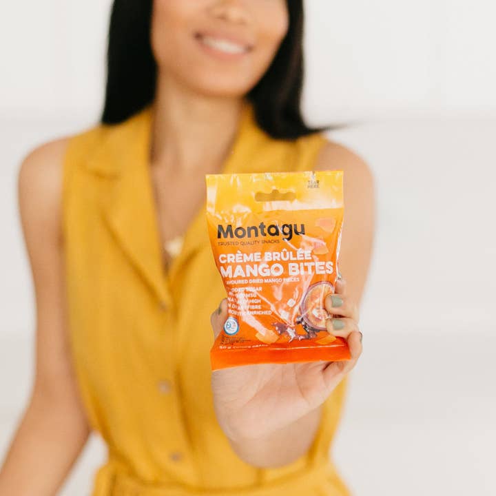 Mahdina - Venta al por mayor Fruta deshidratada - Montagu: Mango Bites sabor Crème Brûlée, (10 x 50 g)2