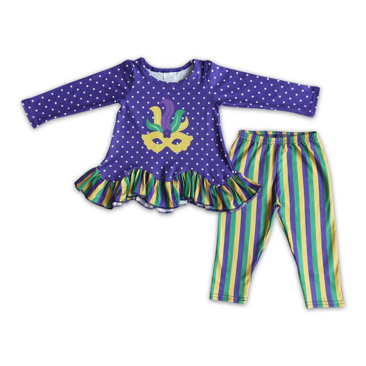 Legging rayé chemise à pois violets tenues mardi gras bébé fille pour la vente par Yawoo Garments