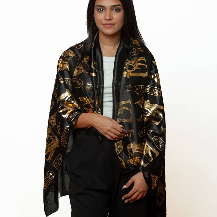 Discoveries, Inc. - Vente Écharpe – femme - Écharpe Pharaonique Égyptienne - Noir/Or6