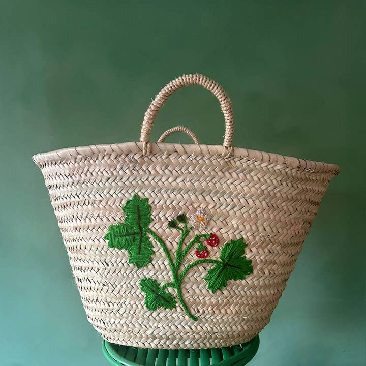 Bohemia Design - Wholesale Basket - Hand Embroidered Market Basket, Wild Strawberry