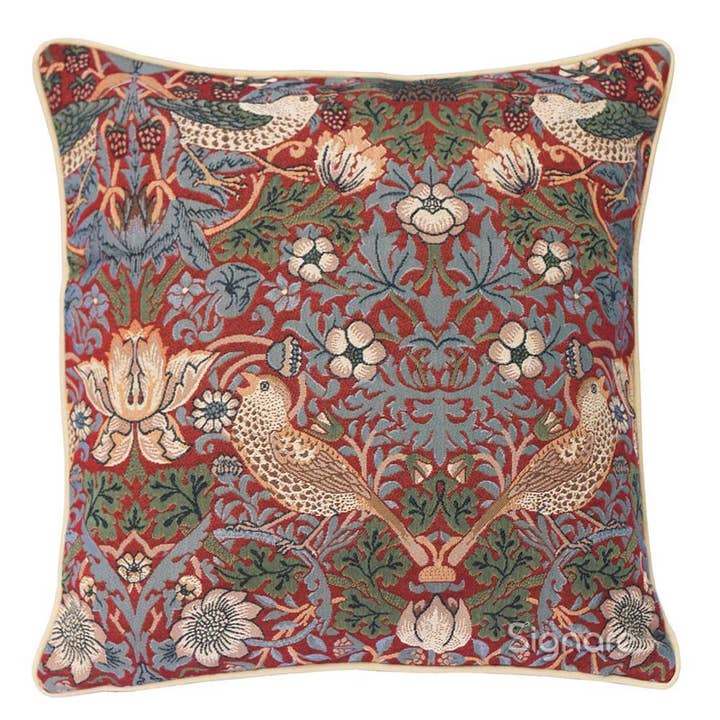 William Morris Strawberry Thief Red - Panelled Cushion Cover 45cm*45cm for wholesale by Signare Tapestry