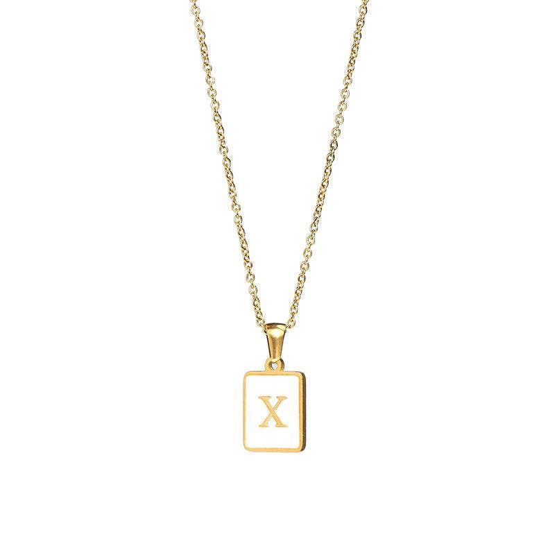Mio Queena - Wholesale Pendant/Charm Necklace - Square Initial 18K Gold-plated Stainless Steel Necklace -FGS22