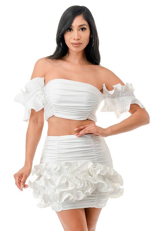 Namatt Design - Vente Ensemble haut et jupe - Femme - Haut court froncé avec manches détachées et jupe1