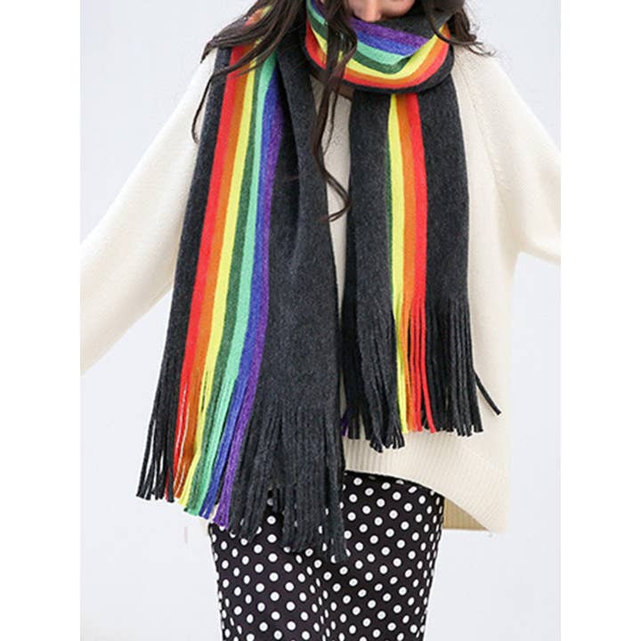 StyleGalX - Wholesale Scarf - Women's - Contrast Color Keep Warm Multi-Colored Tasseled Scarf9