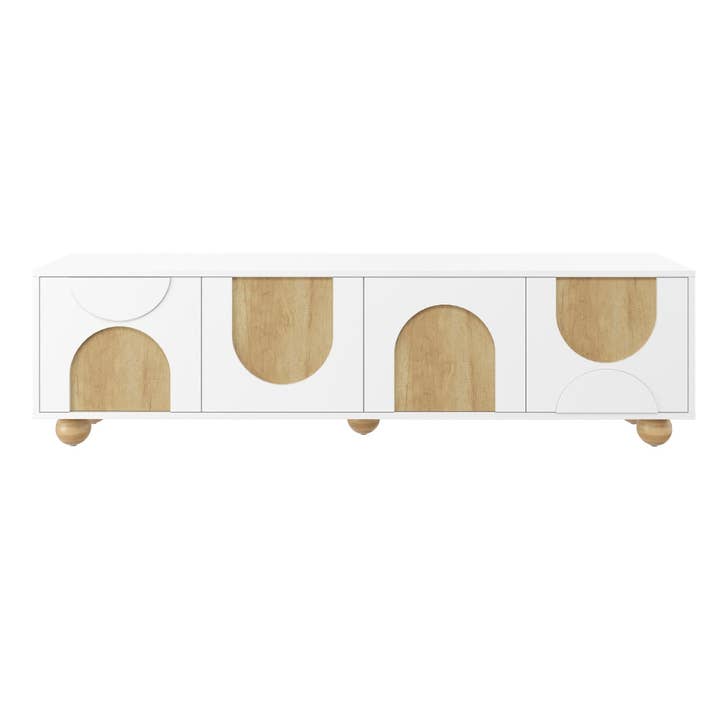 HOMYCASA DESIGN INC - Wholesale Console Table - Farmhouse TV Stand with Cable Holes for TVs up to 75', Cream Style Media Console with Rebound Device, Elegant Entertainment Center with 5 Solid Wood Legs for Living Room, Bedroom, White, 69.6'W7