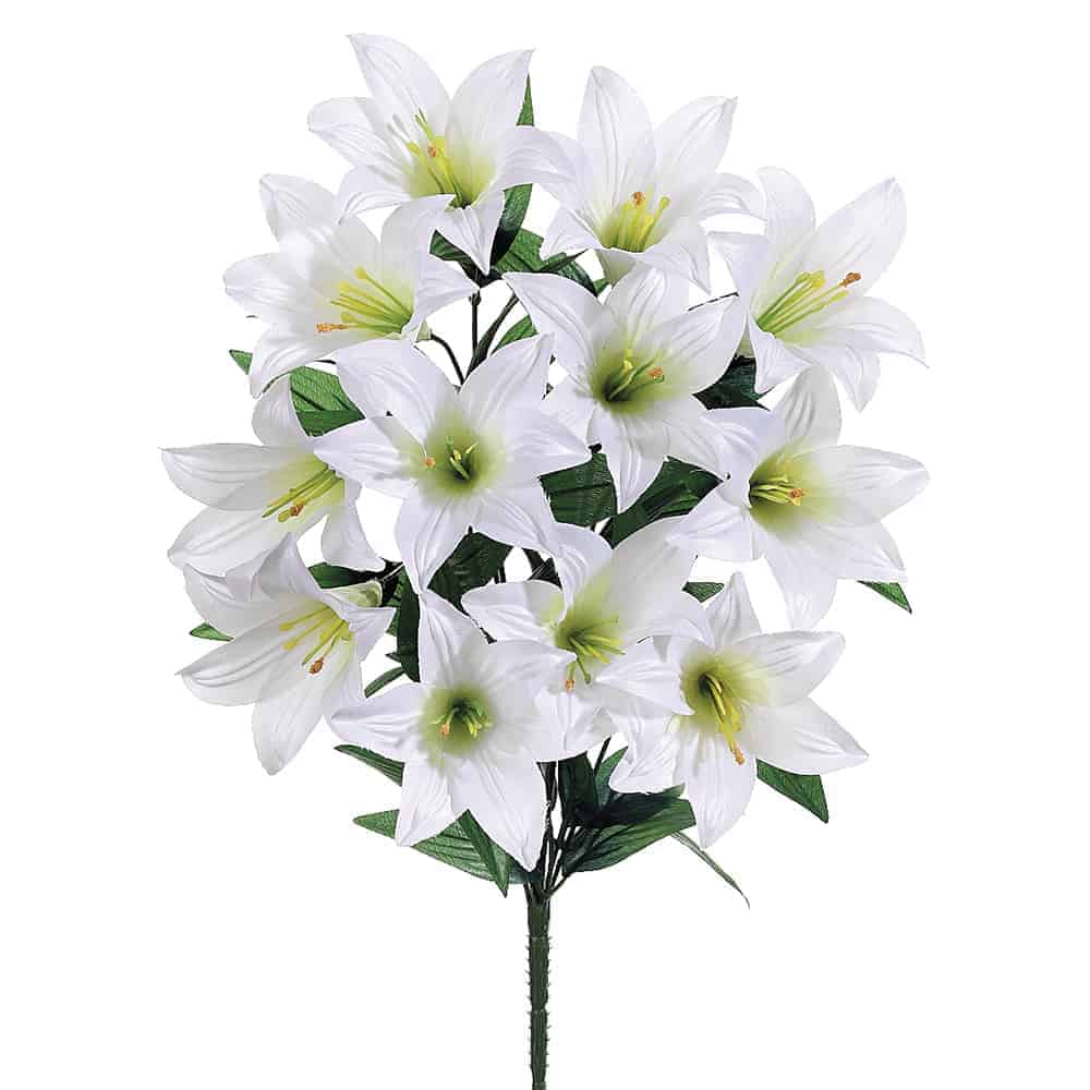 Silk Flower Depot - Wholesale Artificial Plant - 21" Easter Lily Bush x12 White0