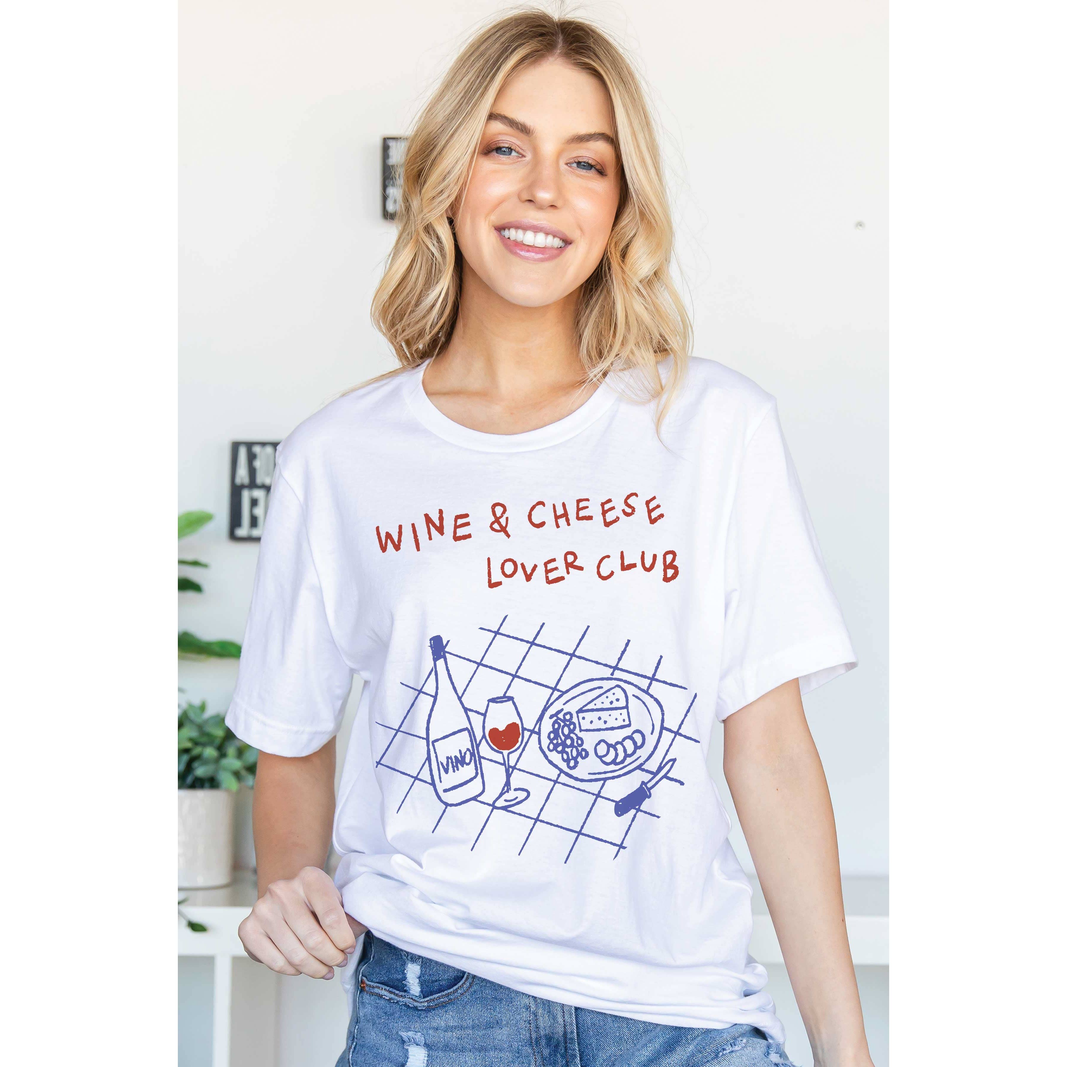 BLUME & CO. – wholesale T-shirt med logga - Dam – T-shirt med tryck "Wine and Cheese Lover Club"1