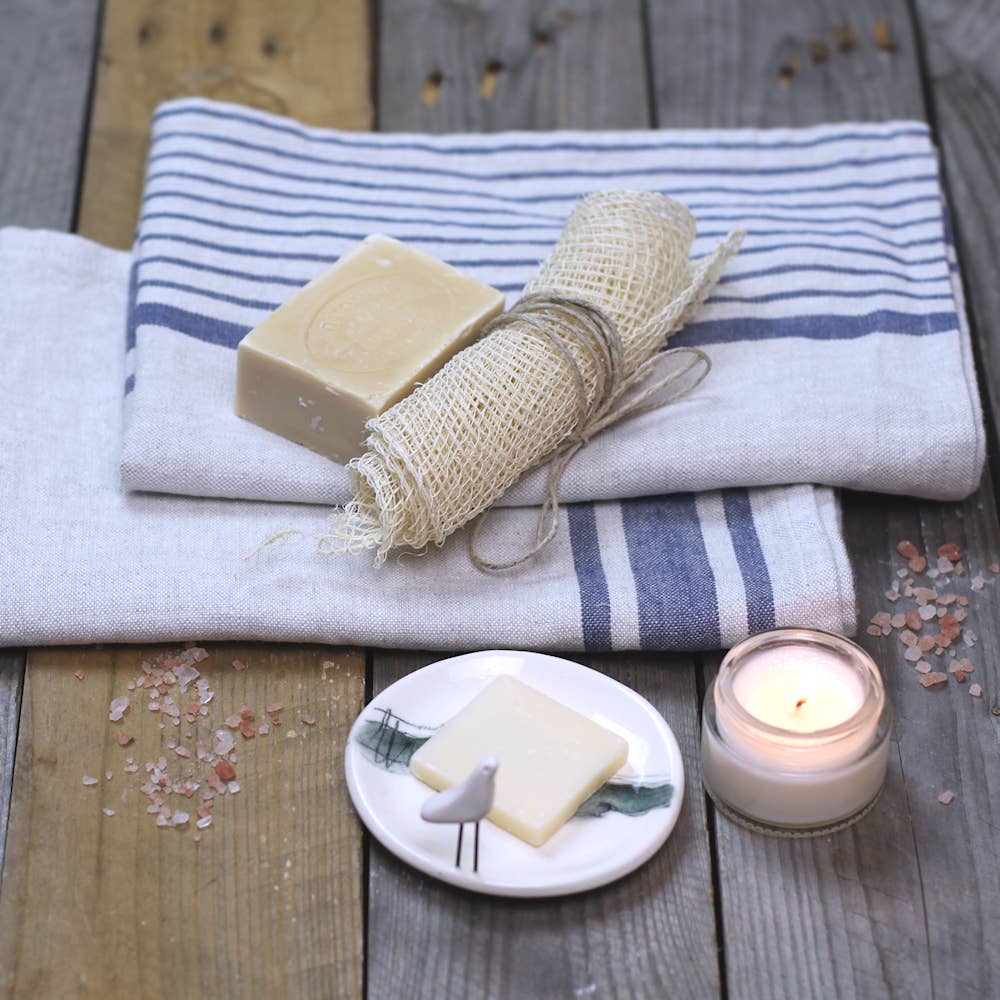 LinenCasa - Wholesale Hand Towel - Linen Hand Towel – Stonewashed – Grey with Blue Stripes7