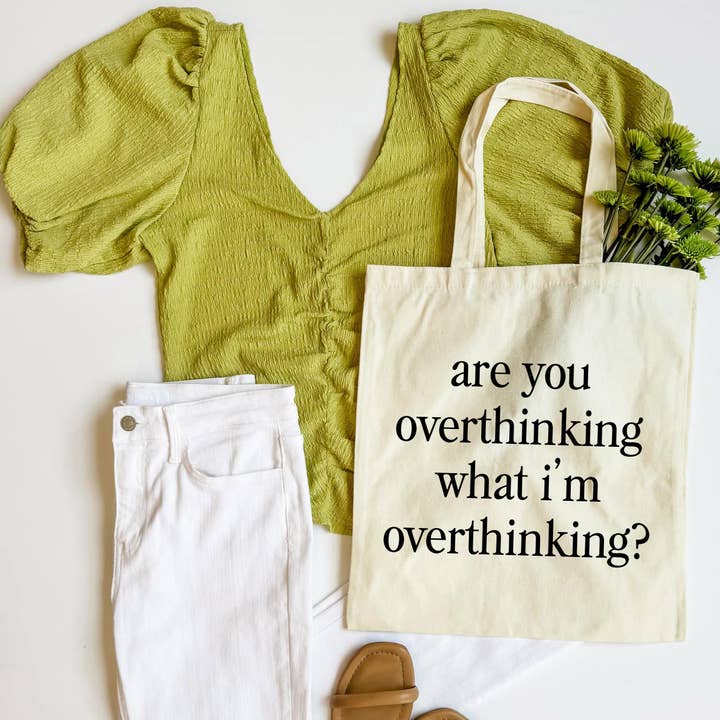 Overthinking Quote Canvas Tote Bag, Anxiety Tote, Funny Tote for wholesale by Mugsby