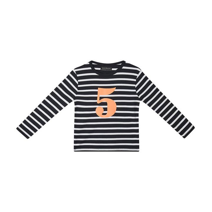 Sort & Hvid Breton Stribet Nummer 5 T-shirt for engroshandel hos Bob & Blossom (US Duties Paid)