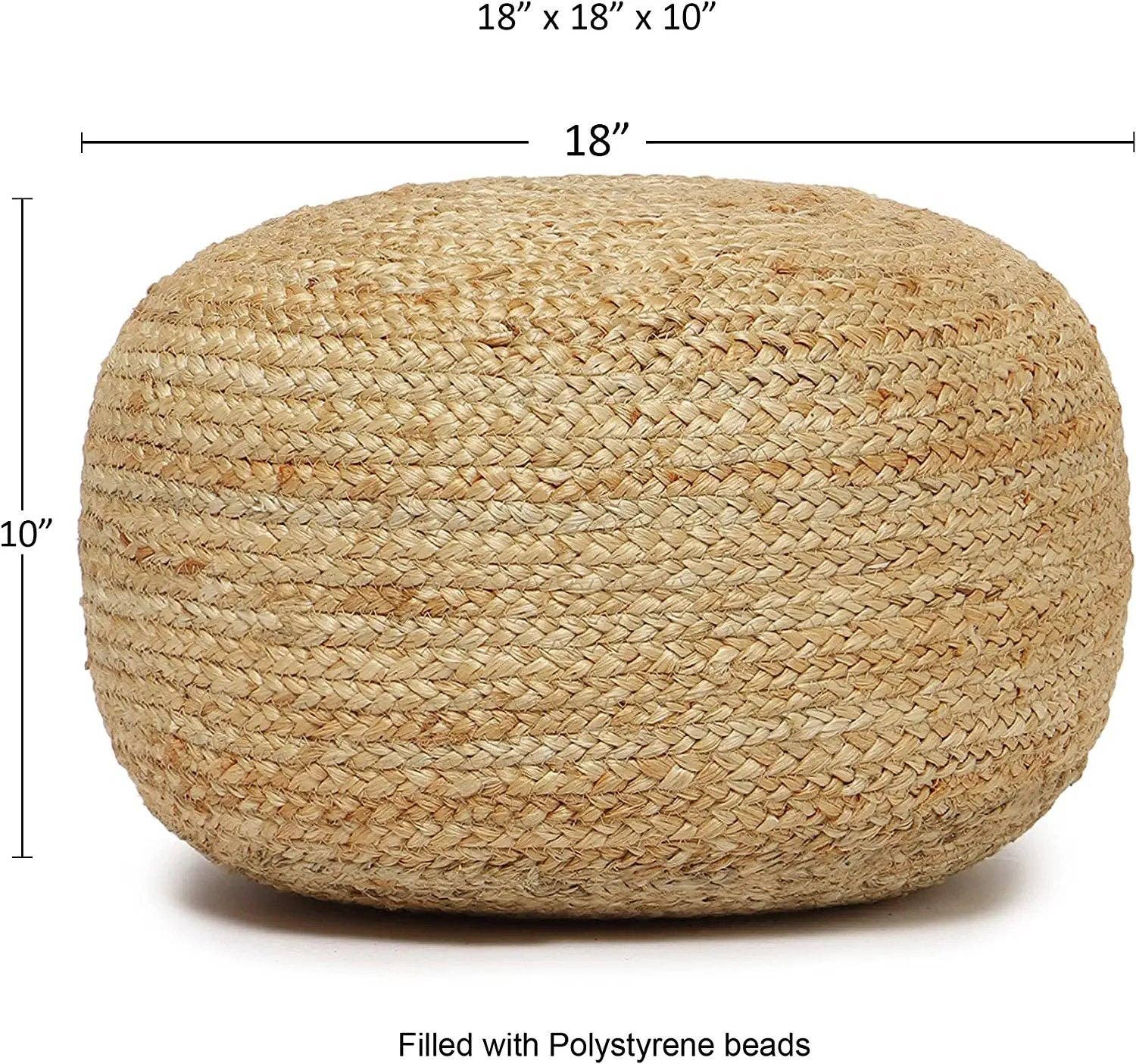 Natural · REDEARTH · Round 100% Jute Pouf (18"x18"x10"; Natural) for wholesale on Faire1