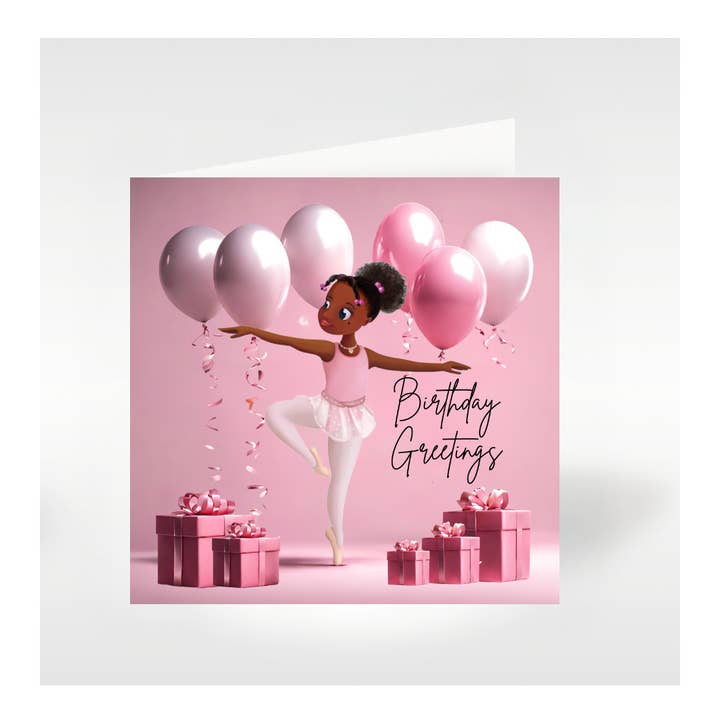 Tarjeta de cumpleaños Nia Ballerina | Tarjetas de felicitación negras | Regalos para venta al por mayor de Nia Ballerina