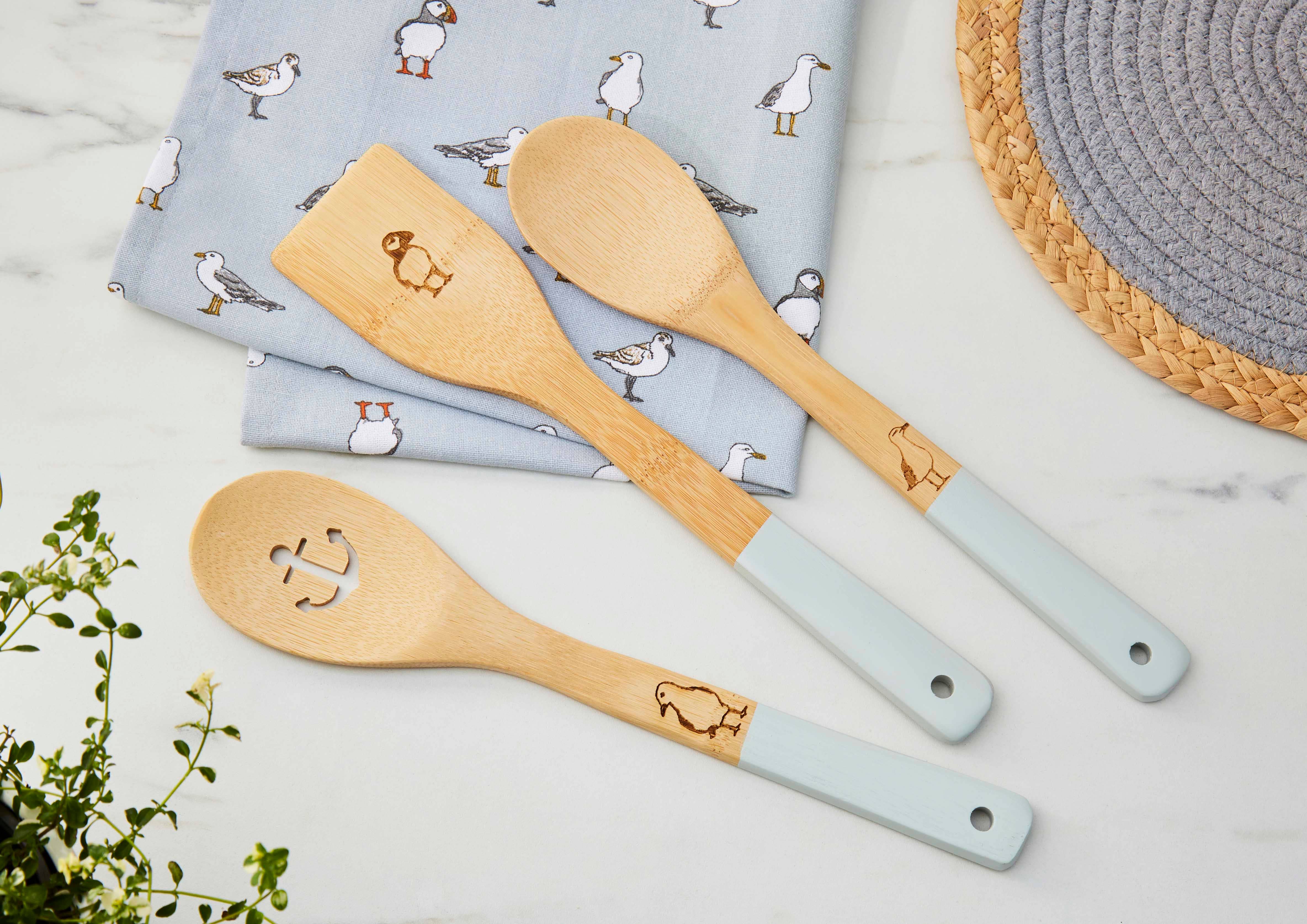 Naturel Ensemble de 3 ustensiles en bambou Oiseaux côtiers en vente sur Faire0