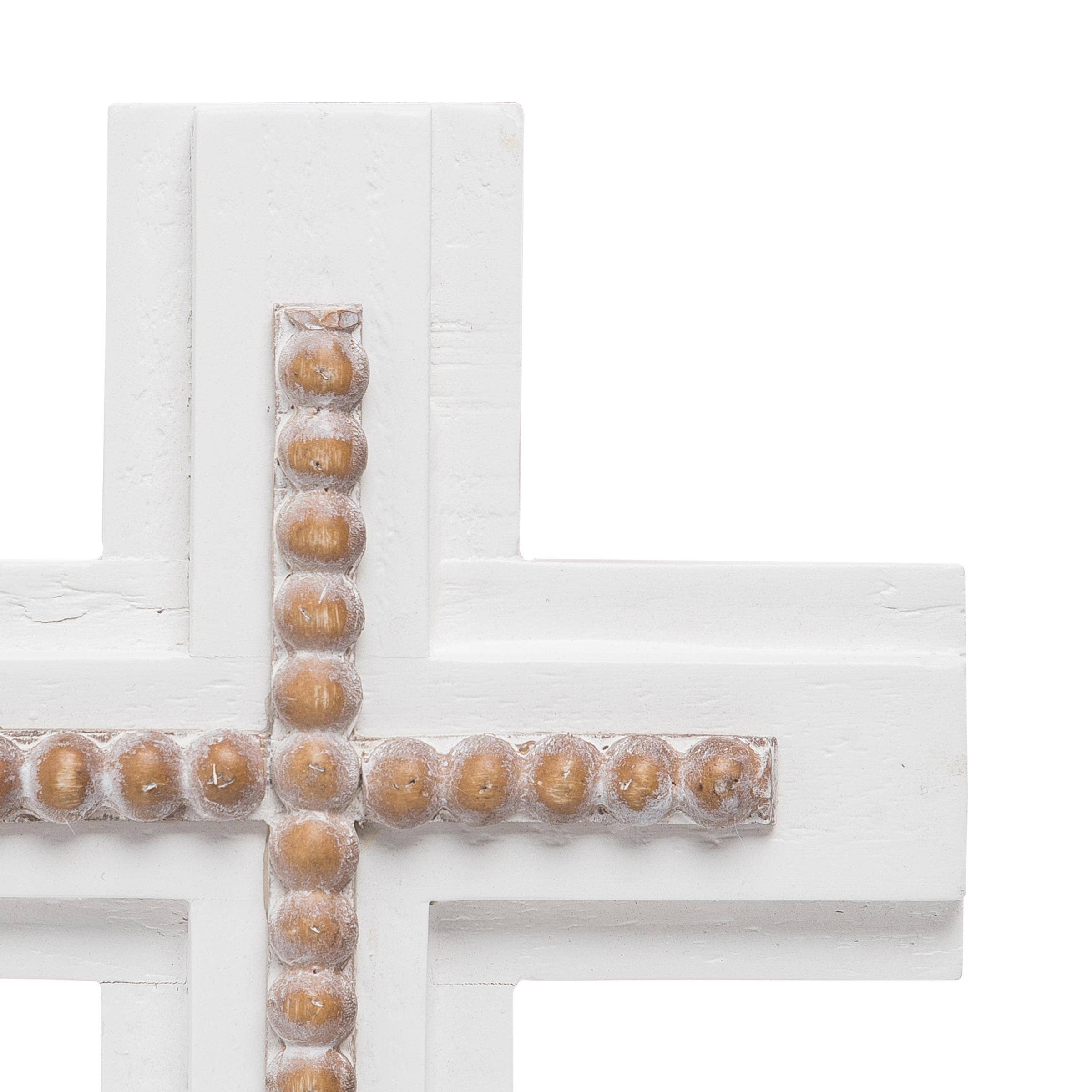 Foreside Home & Garden - Wholesale Wall Cross - White Wood and Natural Bead Easter Wall Cross4