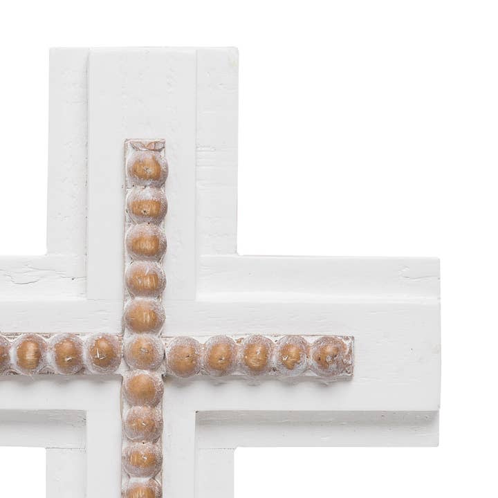 Foreside Home & Garden - Wholesale Wall Cross - White Wood and Natural Bead Easter Wall Cross4