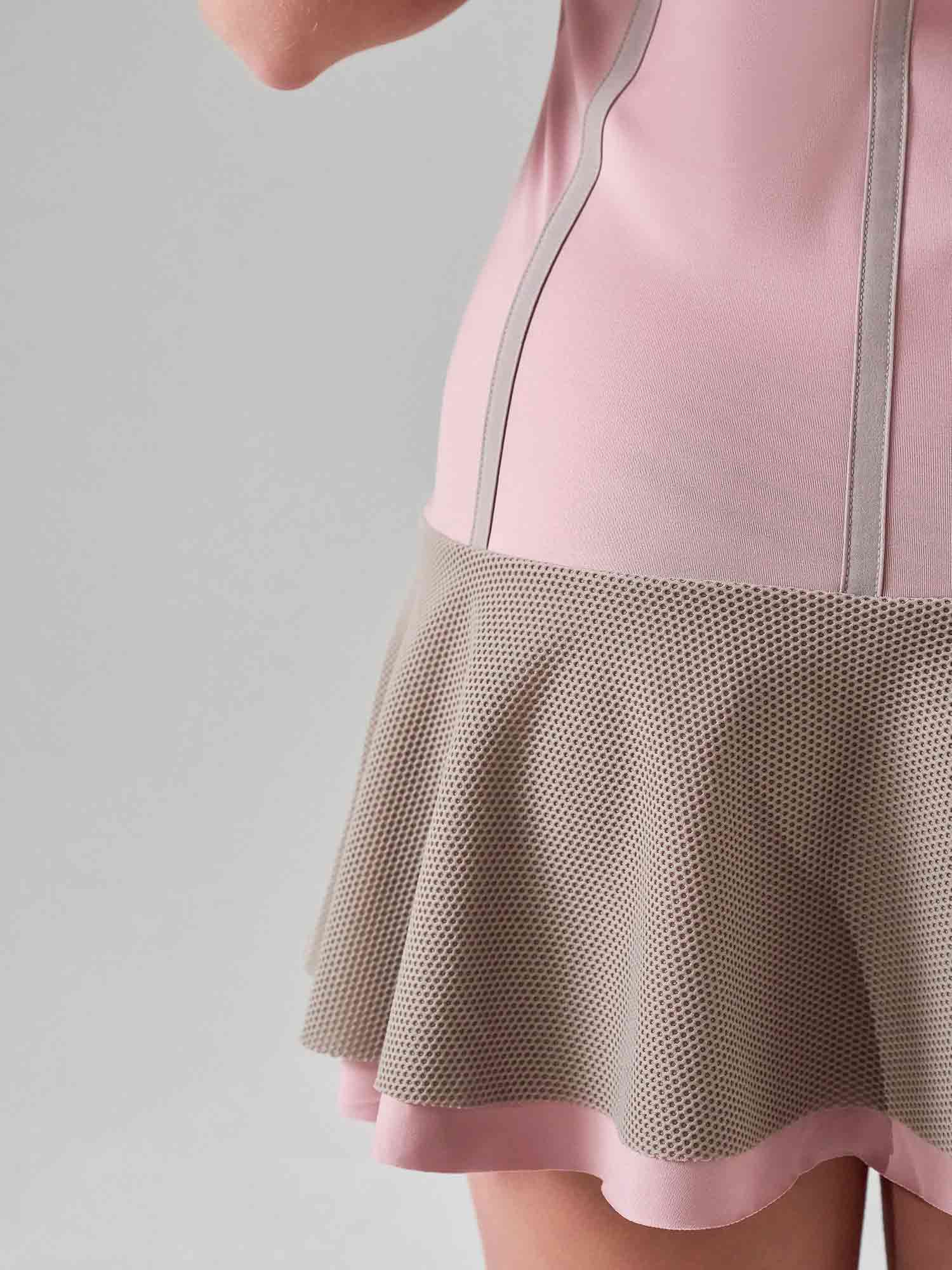 DUSTY PINK LATTE MAI DRESS | Performance Tennis & Pickleball Dress with Mesh Flounce for wholesale on Faire6