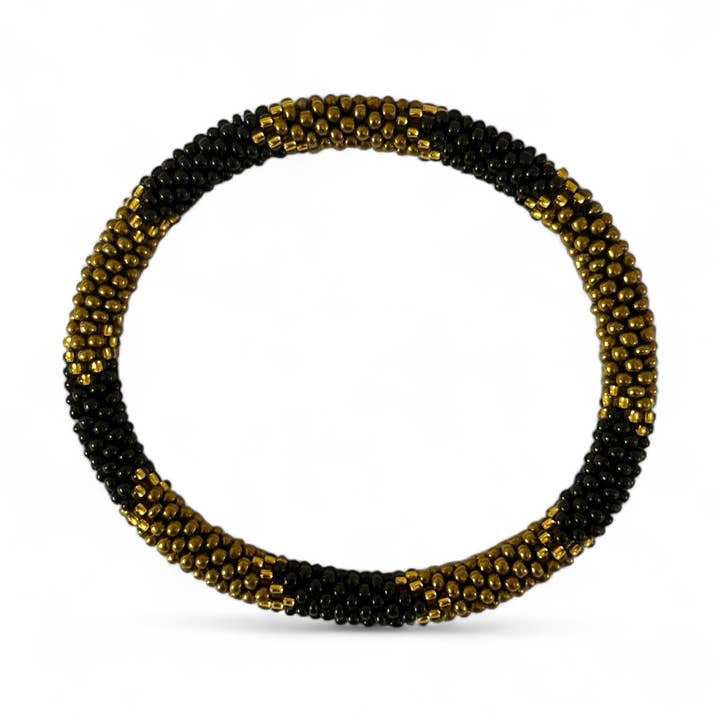 Maison Yvelise – Pulseira de missangas por atacado – Pulseira nepalesa preta, dourada e castanha0