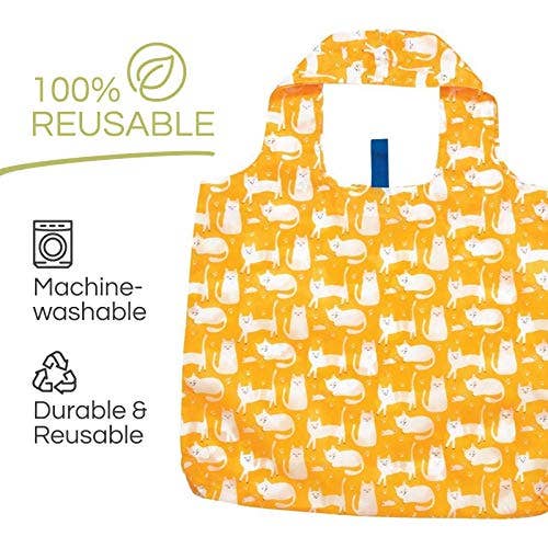 rockflowerpaper - Wholesale Grocery/Shopping Bag - KITTY CATS YELLOW blu Bag Reusable Shopper Tote