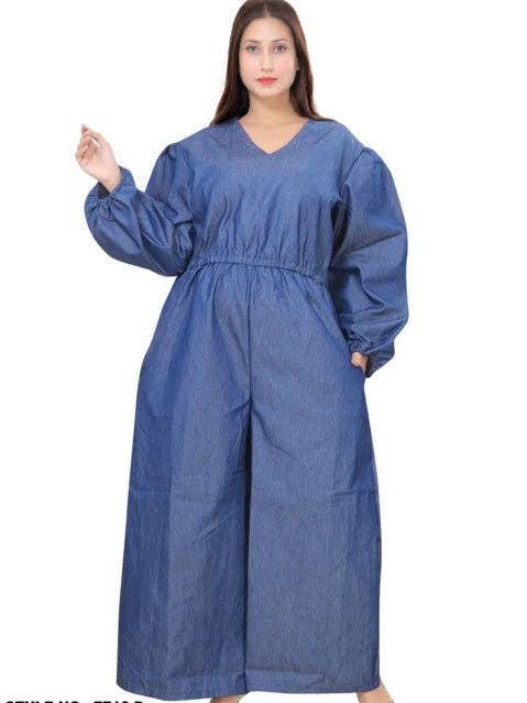 India Batik - Wholesale Jumpsuit - Women's - Full Romper / Junpsuit /Blue Denim-7716