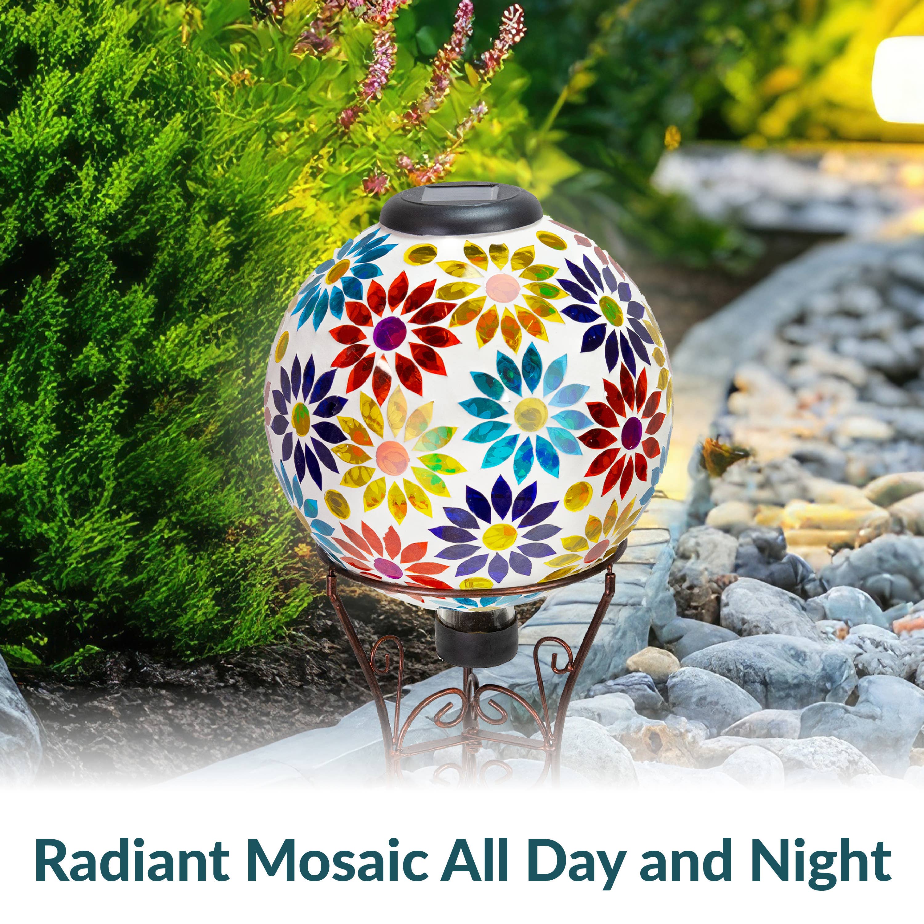 Sunnydaze Decor - Wholesale Outdoor Ornament/Decor - Midsummer Dahlias Glass Gazing Ball with Solar Light - 10 in2