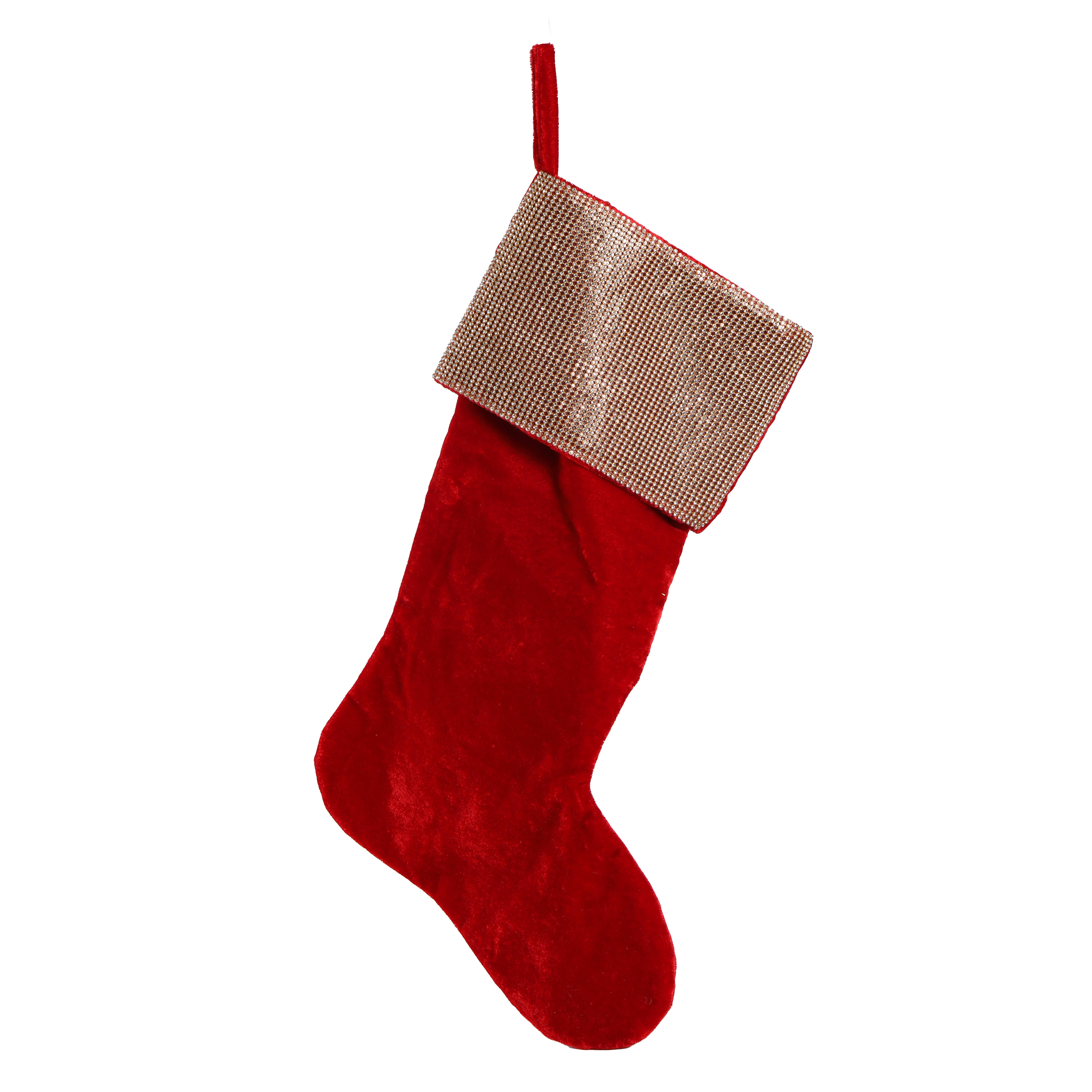 Vatican Homes - Vente Collants festifs - Bas de Noël en velours rouge bling de 20"0