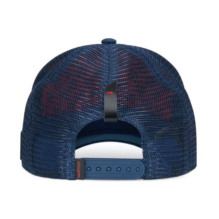 Cappello Trucker PARTCH Blu Navy sfoderabile Pop Love Nero/Bianco Art per la vendita all'ingrosso da parte di PARTCH