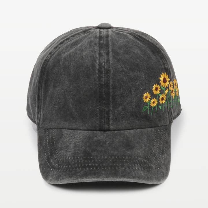 David And Young - Wholesale Baseball Cap - Women's - Sunflowers Side Embroidery Cotton Baseball Cap