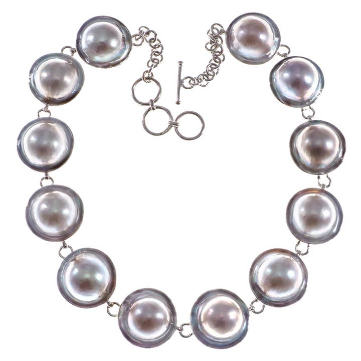 Collier ras du cou en argent sterling 925 avec chaîne et perle mabe blister de 12 mm. pour la vente par FifiRose