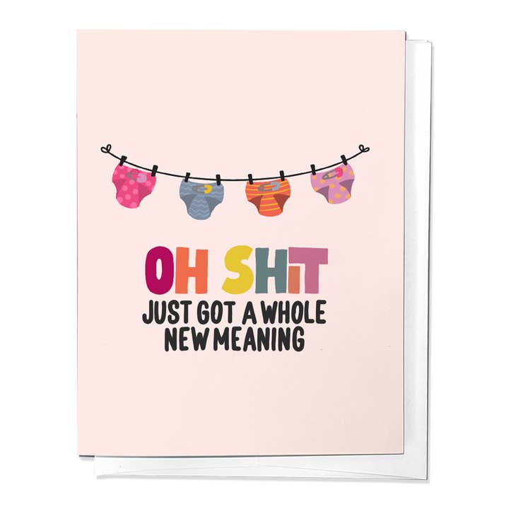 Oh Shit Newborn Baby Diaper Congratulations Greeting Card for wholesale by Parcel Island