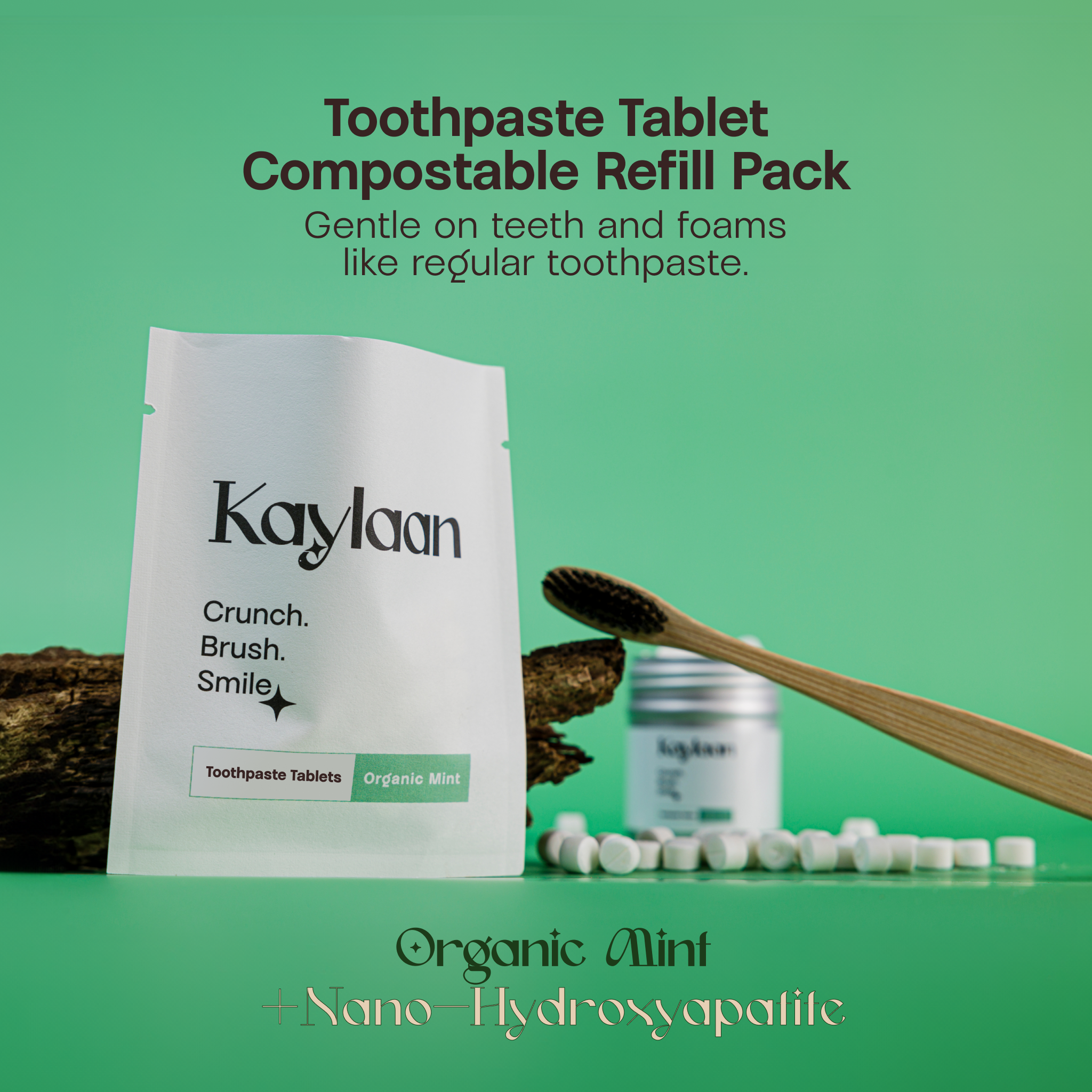 Kaylaan Toothpaste and Mouthwash Tablets - Vendita all'ingrosso Dentifrici - Kaylaan – Ricarica compresse dentifricio senza fluoro | Menta | 90 compresse1
