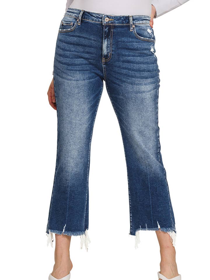.....SI-24136 Plus Kick Crop Flare Denim-Hose für den Großhandel von 42POPS