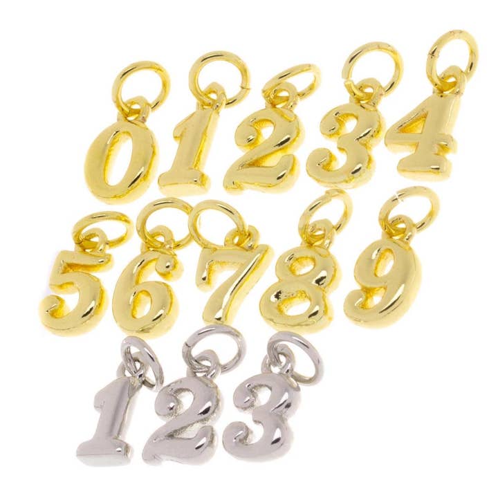 Gold or Silver Number Charm for Jewelry Making CPG739-CPS739 for wholesale by Jewel Pledge