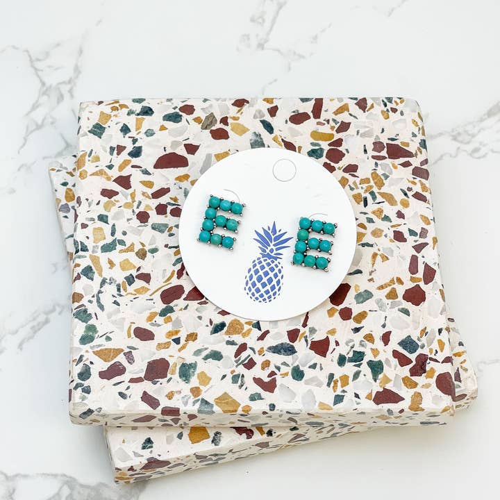 Prep Obsessed Wholesale - Wholesale Stud/Post Earrings - Semi-Precious Turquoise Initial Post Earrings3