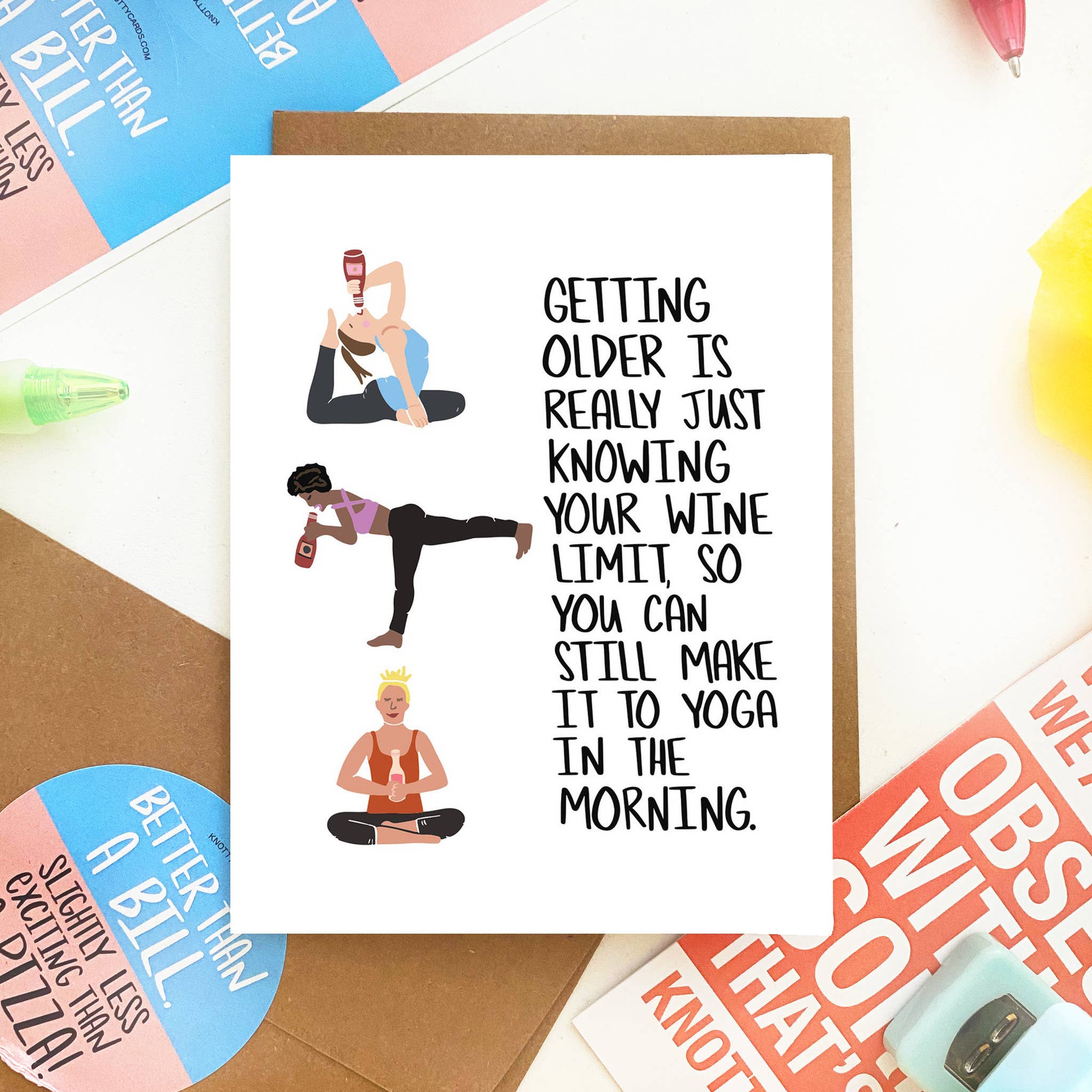 Knotty Cards - Wholesale Birthday Card - Yoga Wine1