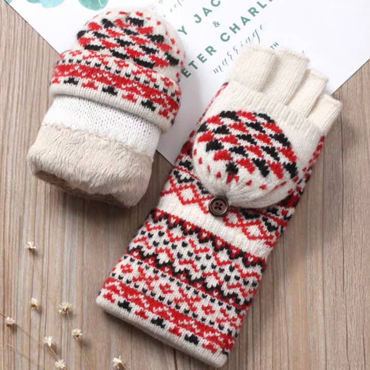 Happy Knits - Wholesale Gloves - Women's - Mid-Length Woolen Gloves - Flip-Cover Gloves for Women