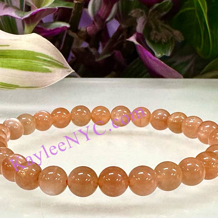 KayleeNYC - Wholesale Beaded Bracelet - Natural Peach Moonstone 6mm 7.5” Stretch Bra3
