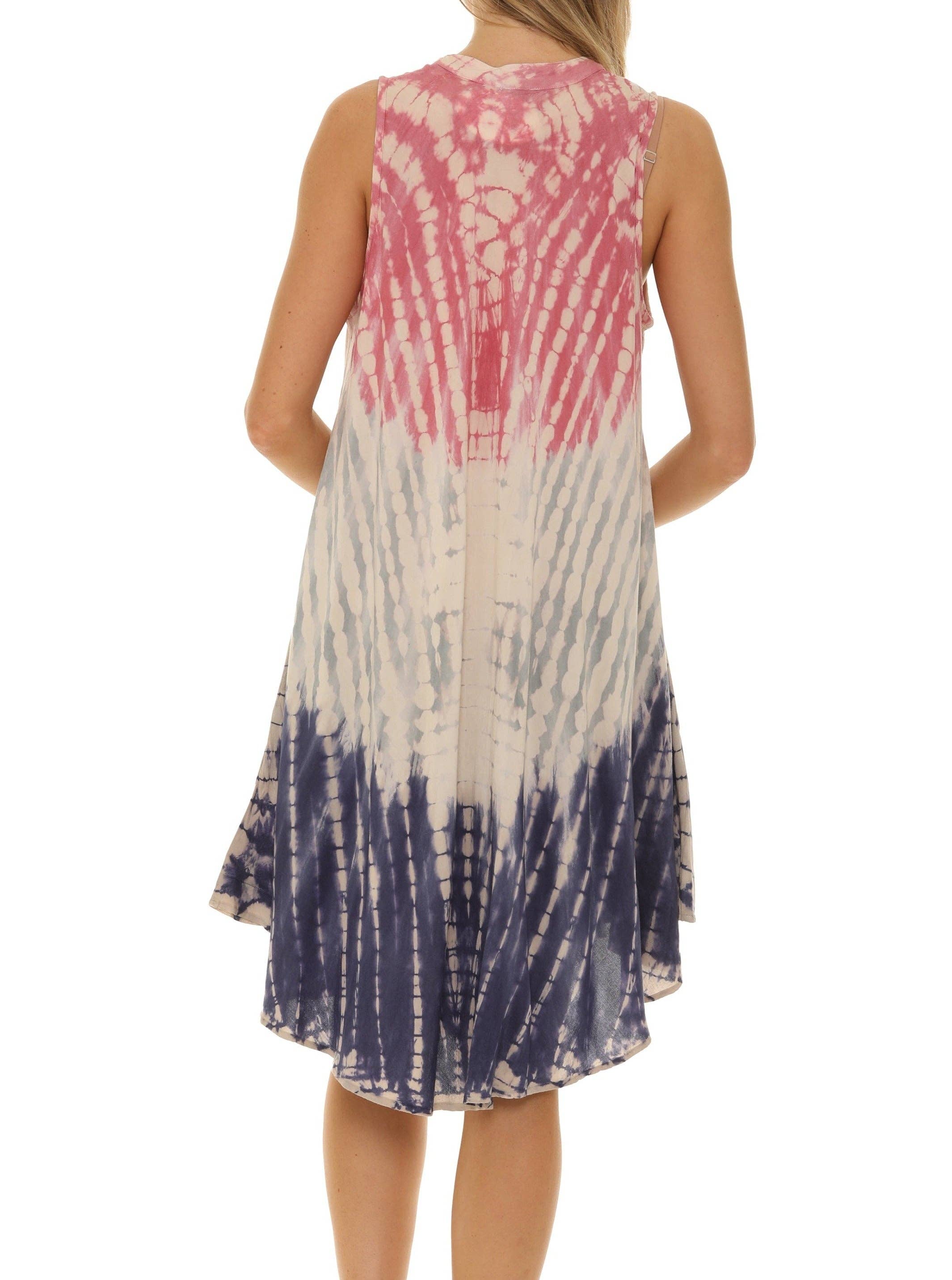 Shoreline Wear. INC - Wholesale Dress - Women's - Tri-Colors Tie-Dye With Button up Rayon Sundress6